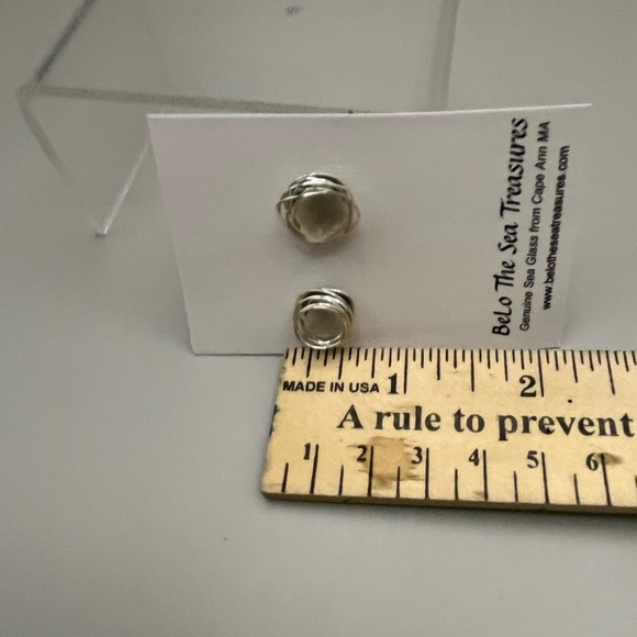 Silver Sea Glass Earrings with Frosted Seaglass Finish - Picture 4 of 4